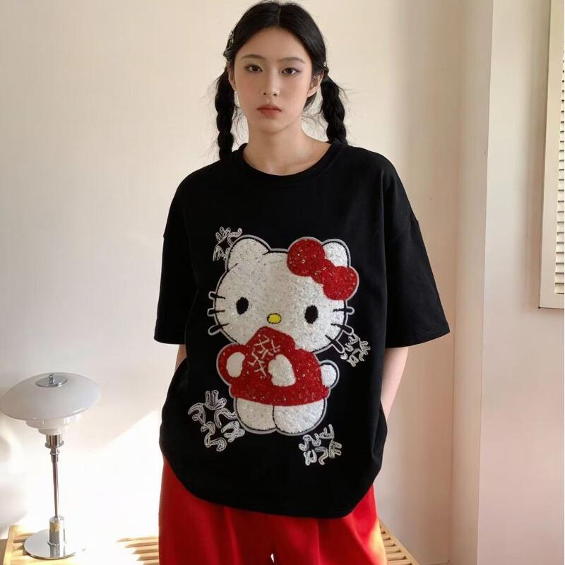 Summer Cloth - T-shirt brodé à sequins Hello Kitty