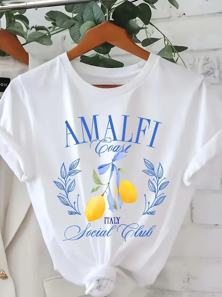 Summer Clothing Aesthetic - T-shirt à imprimé citron, manches courtes,