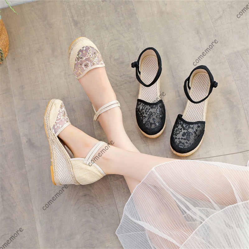 Espadrille Sandal Women - Sandales compensées en dentelle et maille