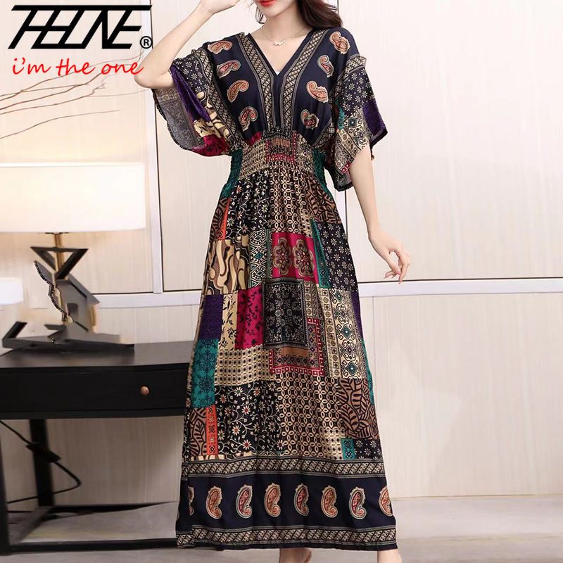 Robe longue pour femmes, impri - Indian Summer Vintage Clothing avis et prix